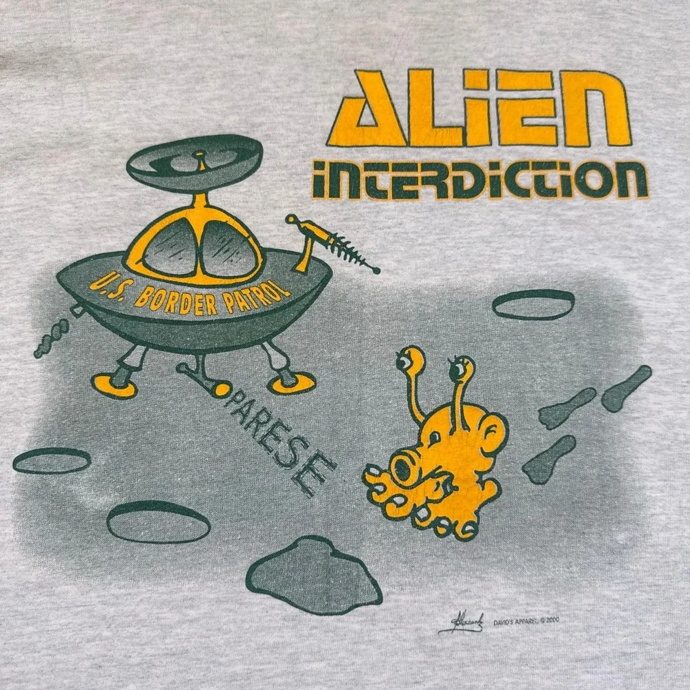 Vintage 2000 Alien Interdiction USBP Fruit of the Loom T-Shirt XL Gray Humor